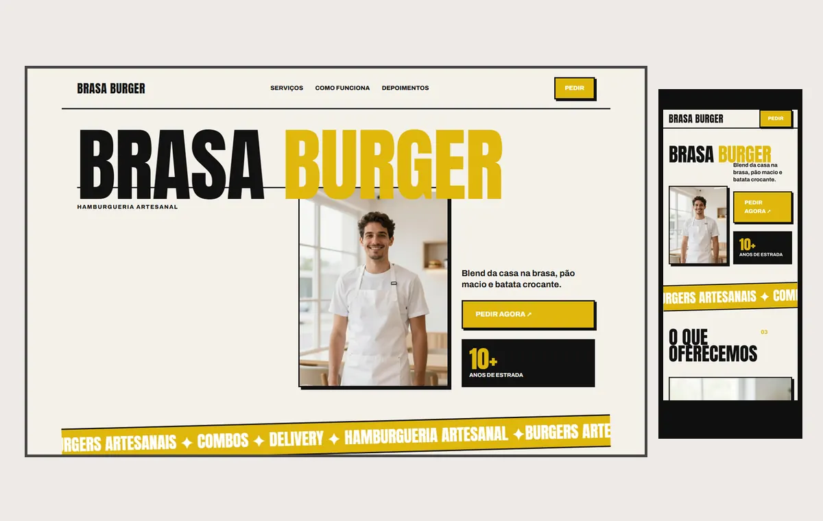 Site de hamburgueria no modelo Impacto Sol