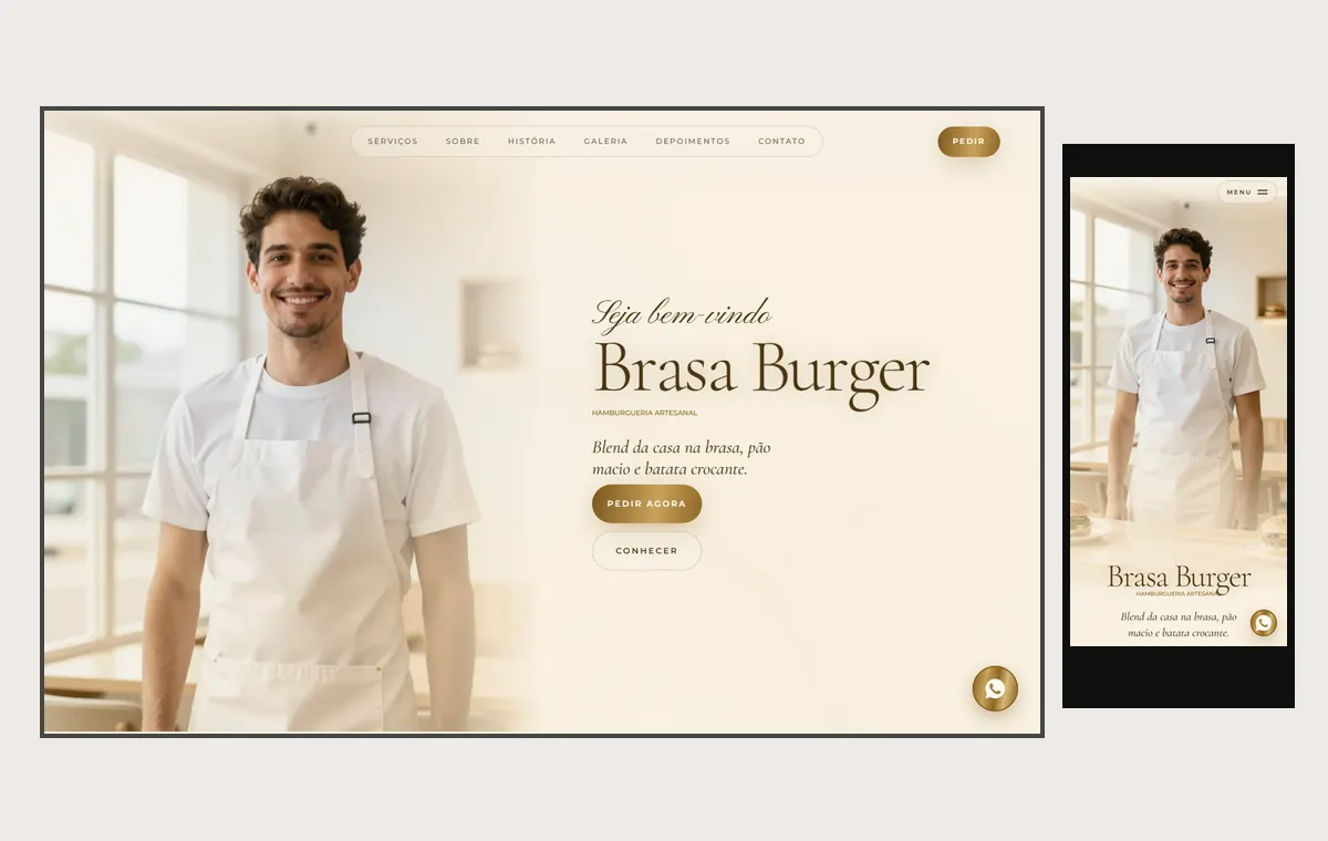 Site de hamburgueria no modelo Luxo Dia