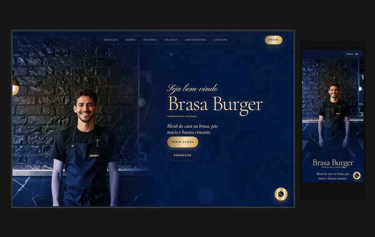 Site de hamburgueria no modelo Luxo Noite