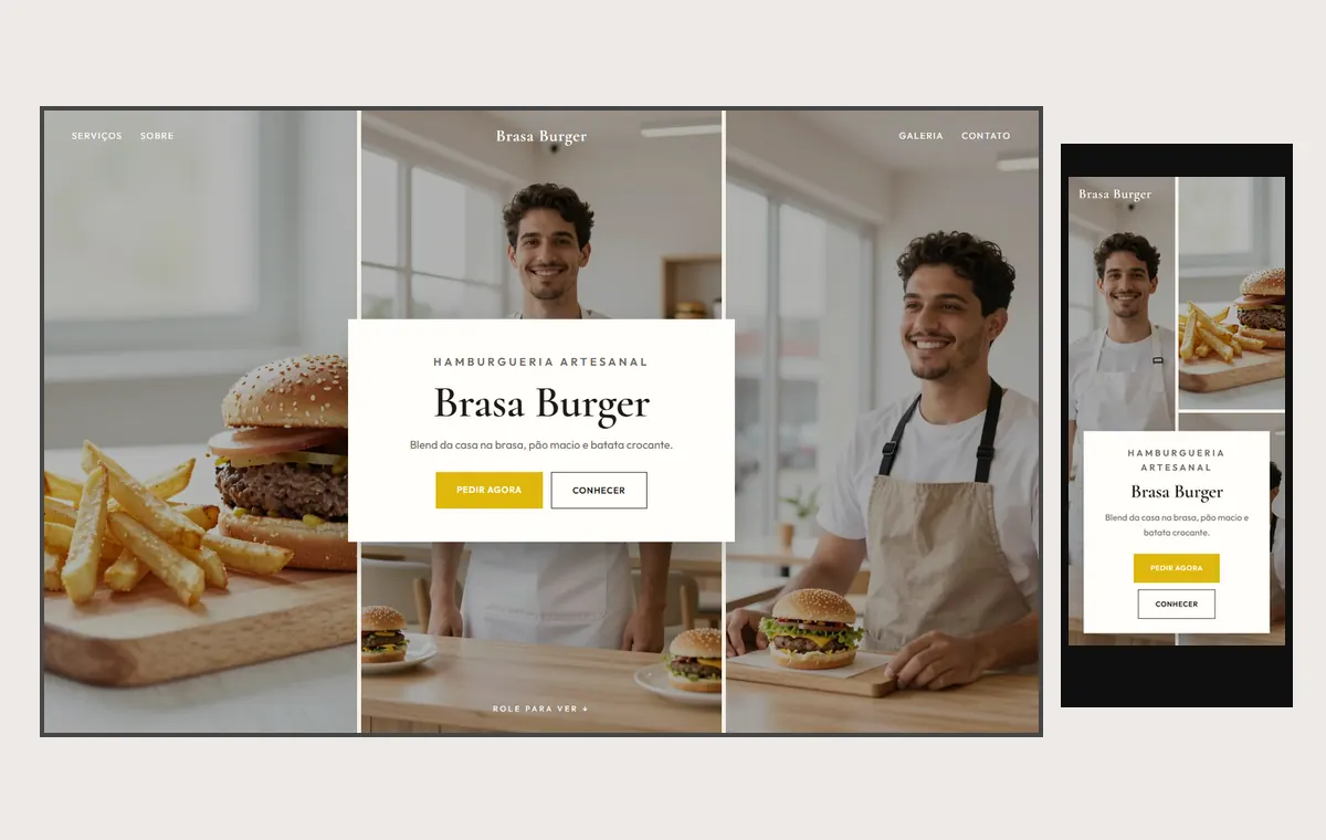Site de hamburgueria no modelo Mosaico Areia