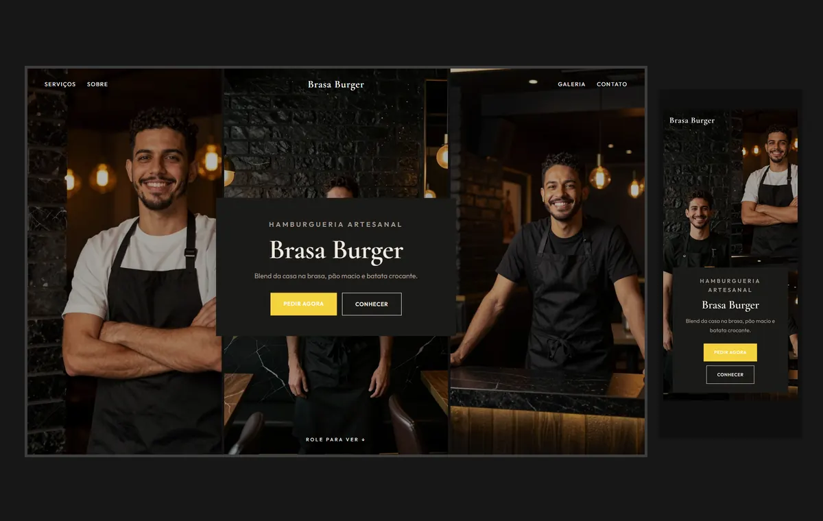 Site de hamburgueria no modelo Mosaico Carvão