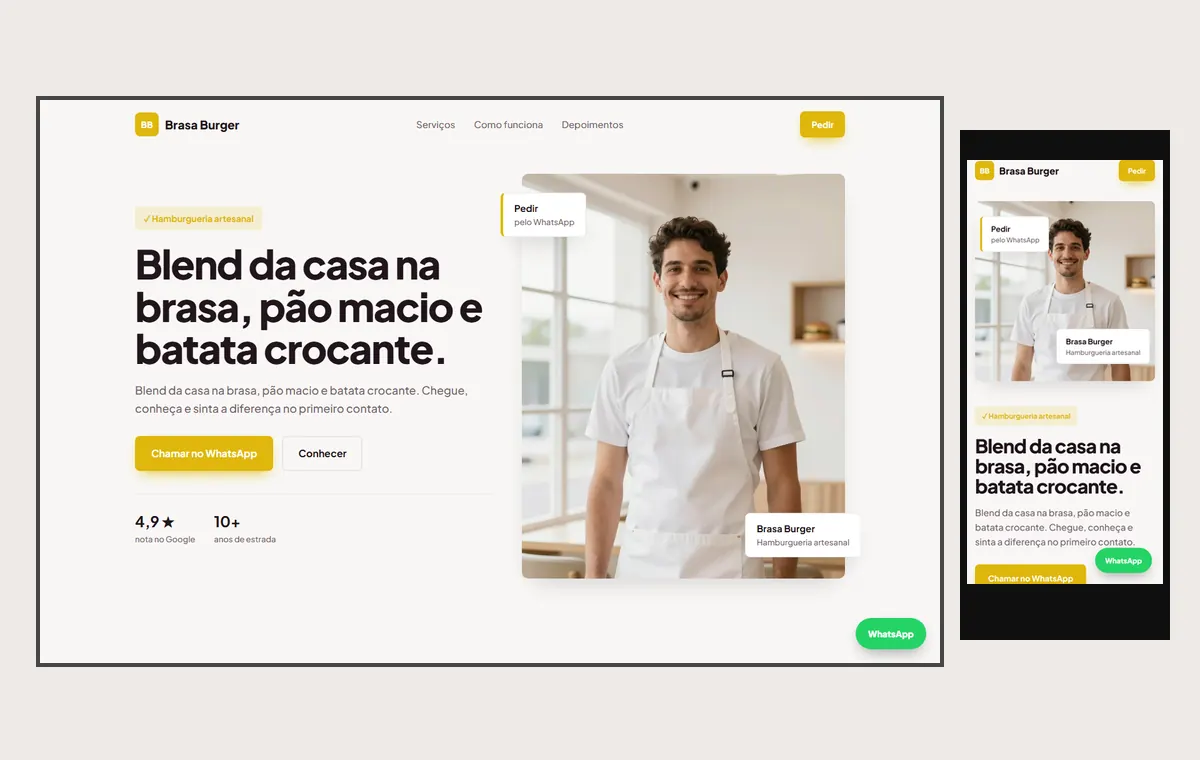 Site de hamburgueria no modelo Vitrine Aurora