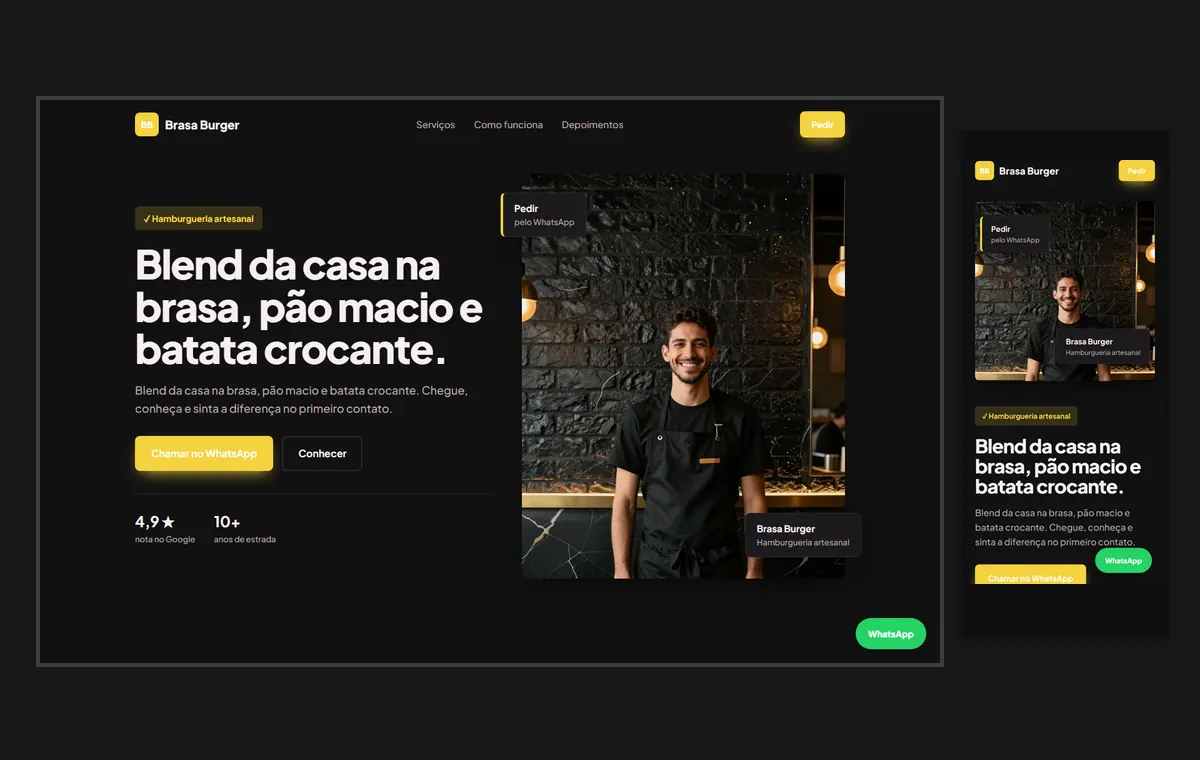 Site de hamburgueria no modelo Vitrine Neon