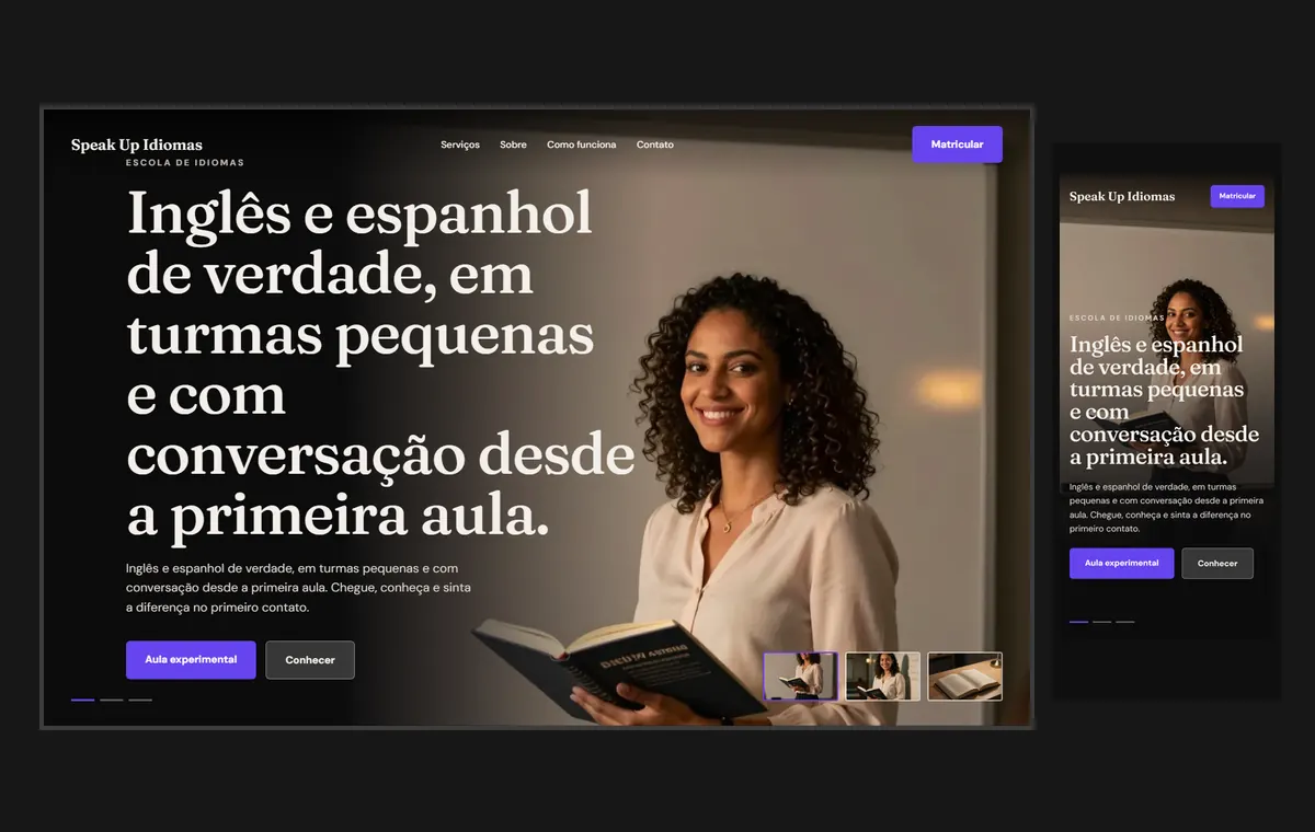 Site de escola de idiomas no modelo Cinema Noite