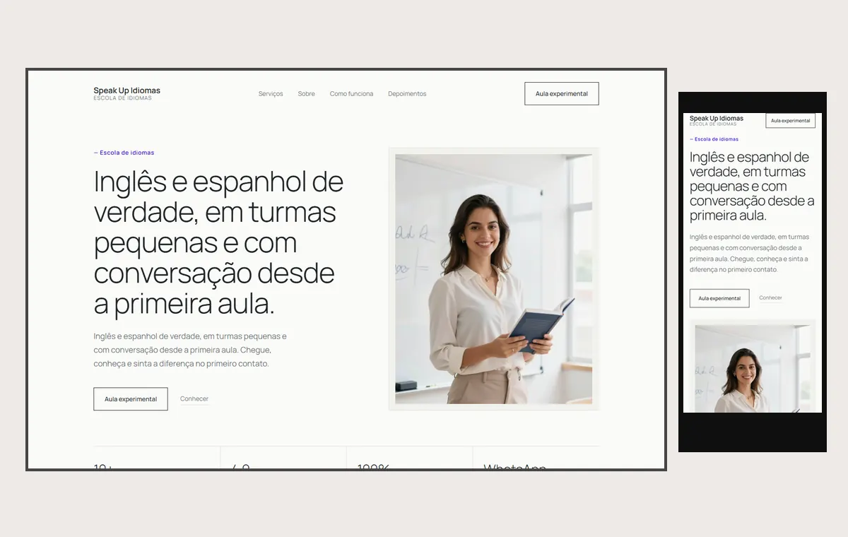 Site de escola de idiomas no modelo Clean Nuvem