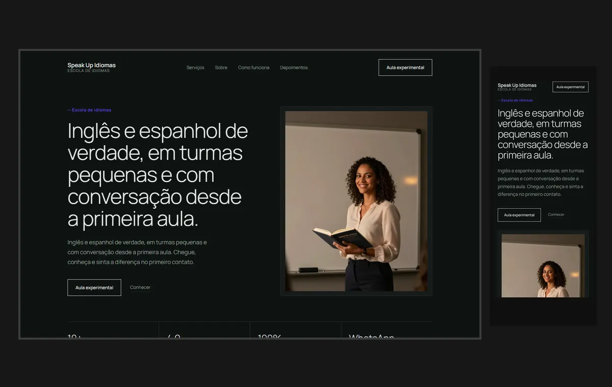 Site de escola de idiomas no modelo Clean Grafite