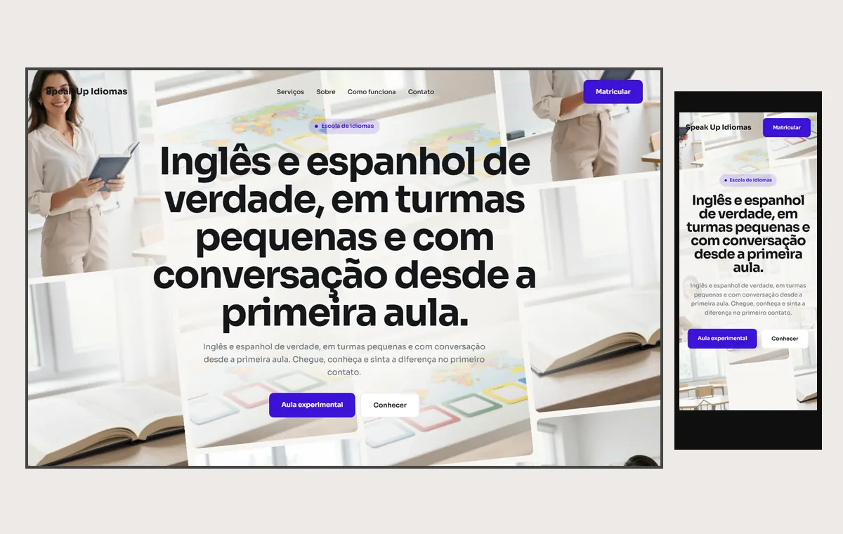Site de escola de idiomas no modelo Fluxo Brisa
