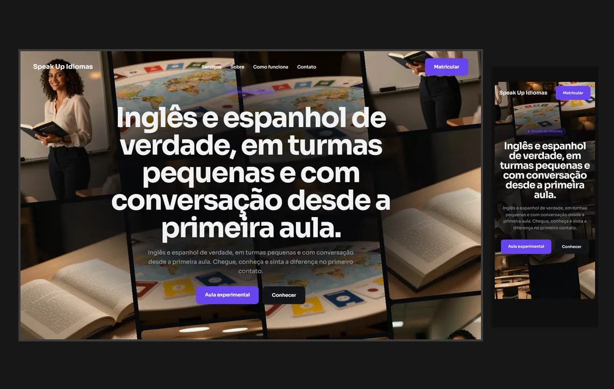 Site de escola de idiomas no modelo Fluxo Noite