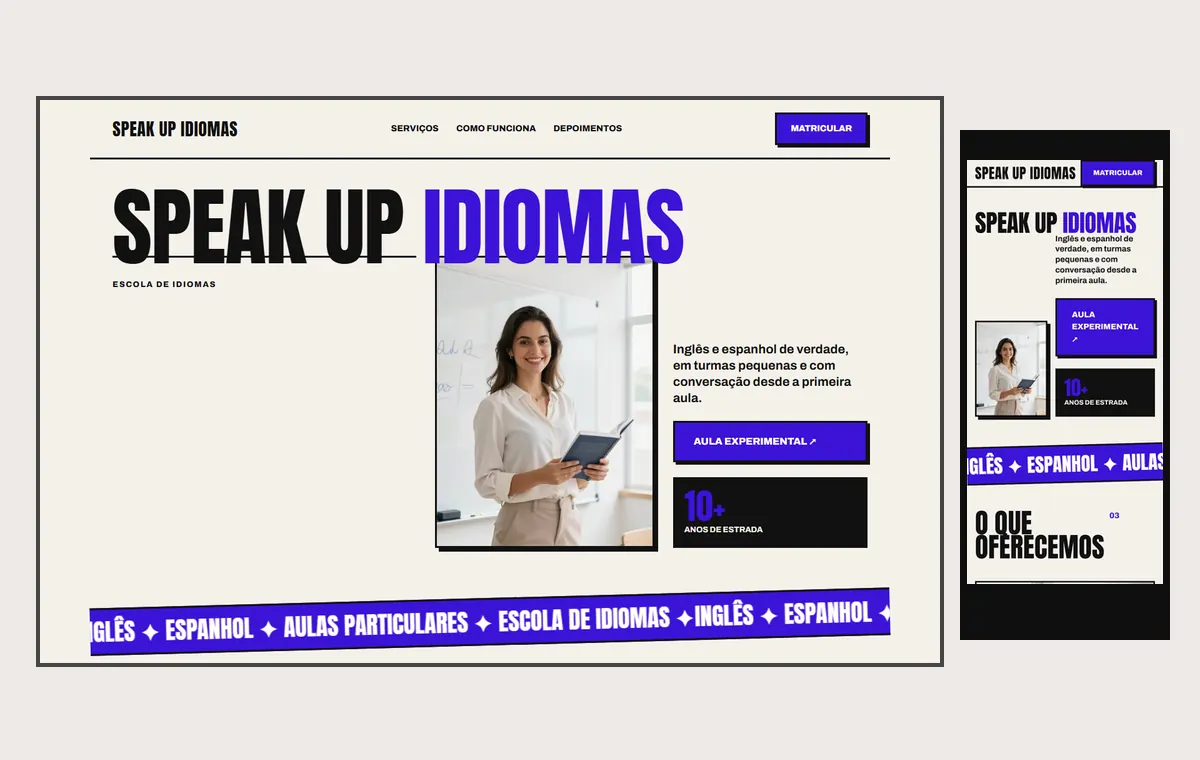 Site de escola de idiomas no modelo Impacto Sol