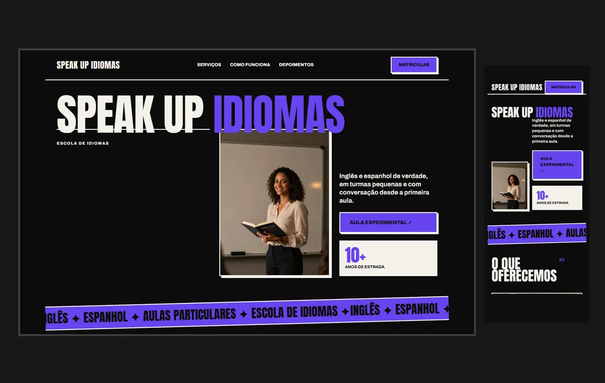 Site de escola de idiomas no modelo Impacto Eclipse