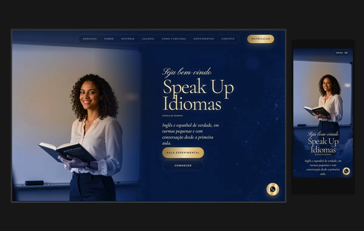 Site de escola de idiomas no modelo Luxo Noite
