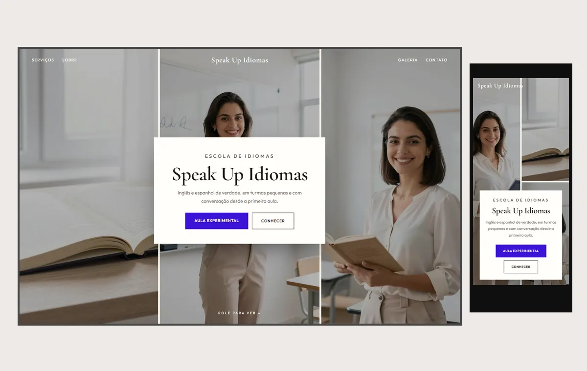 Site de escola de idiomas no modelo Mosaico Areia