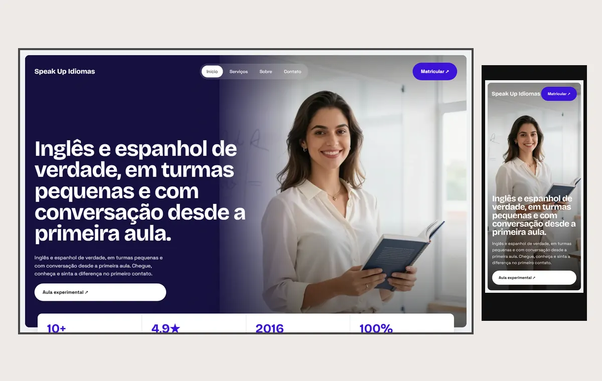 Site de escola de idiomas no modelo Panorama Céu