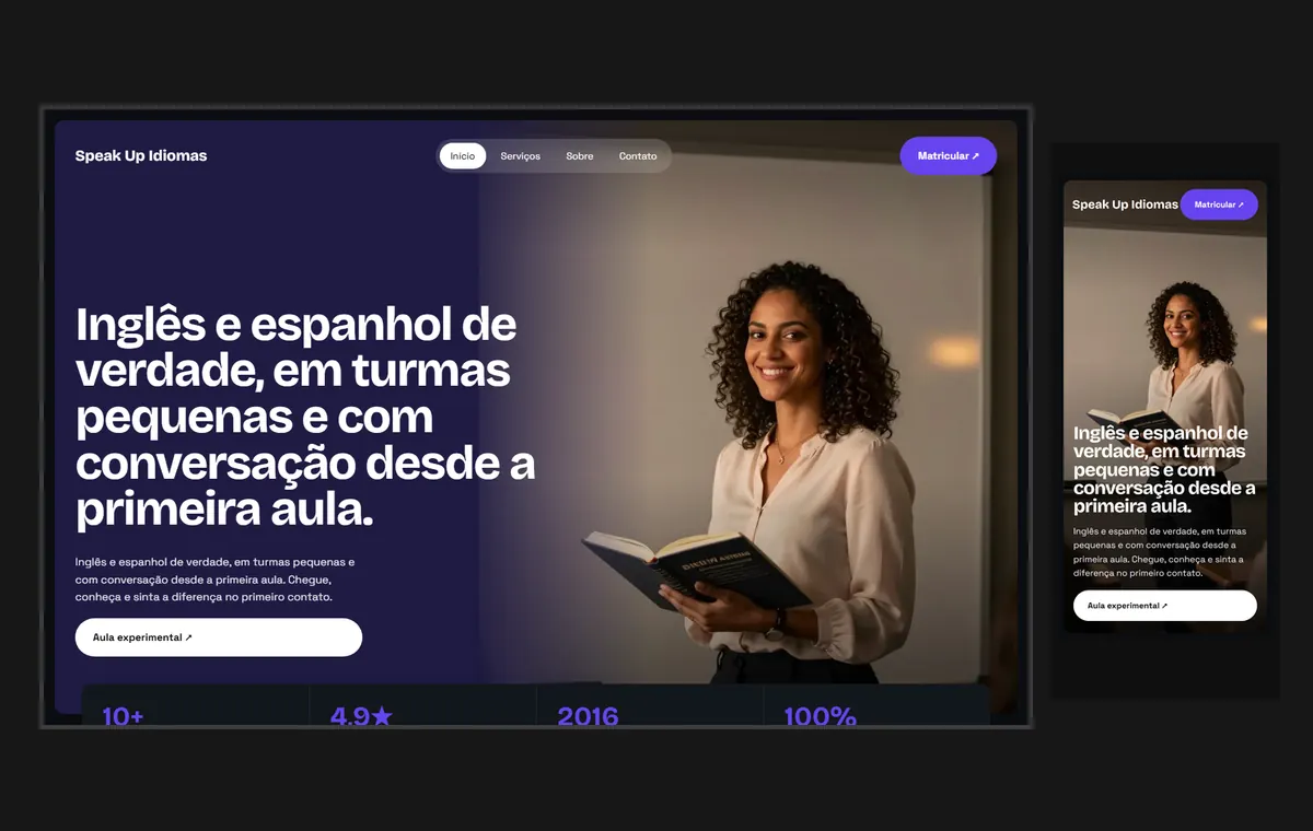 Site de escola de idiomas no modelo Panorama Lua