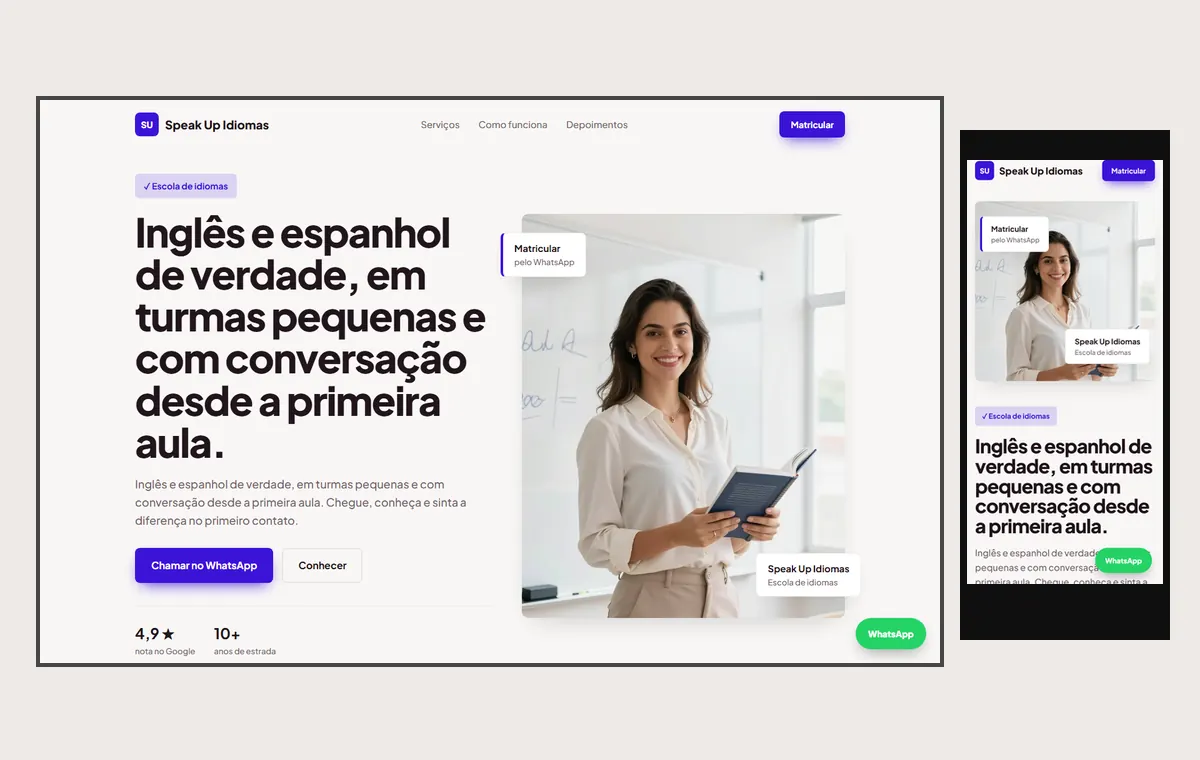 Site de escola de idiomas no modelo Vitrine Aurora