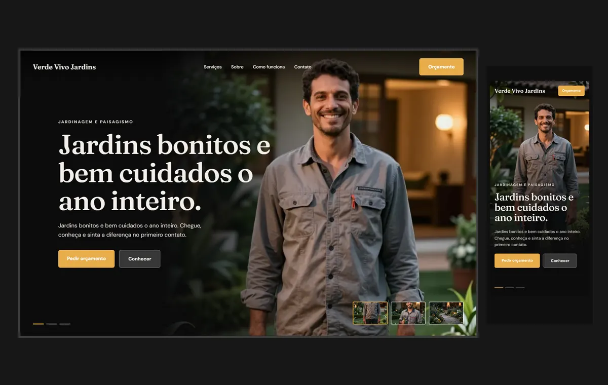 Site de jardinagem e paisagismo no modelo Cinema Noite