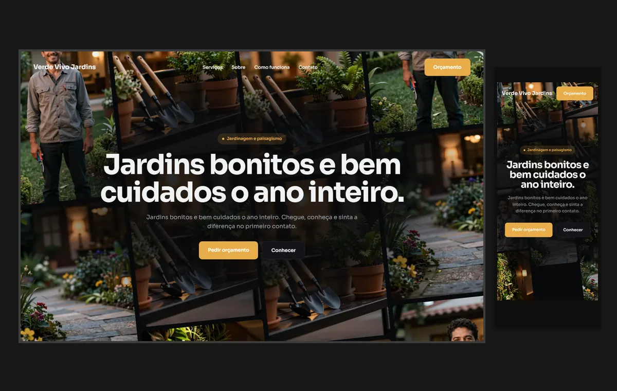 Site de jardinagem e paisagismo no modelo Fluxo Noite