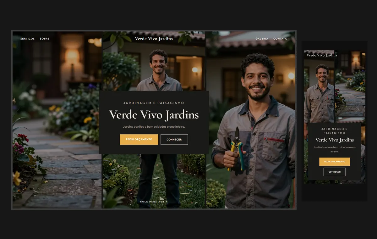 Site de jardinagem e paisagismo no modelo Mosaico Carvão