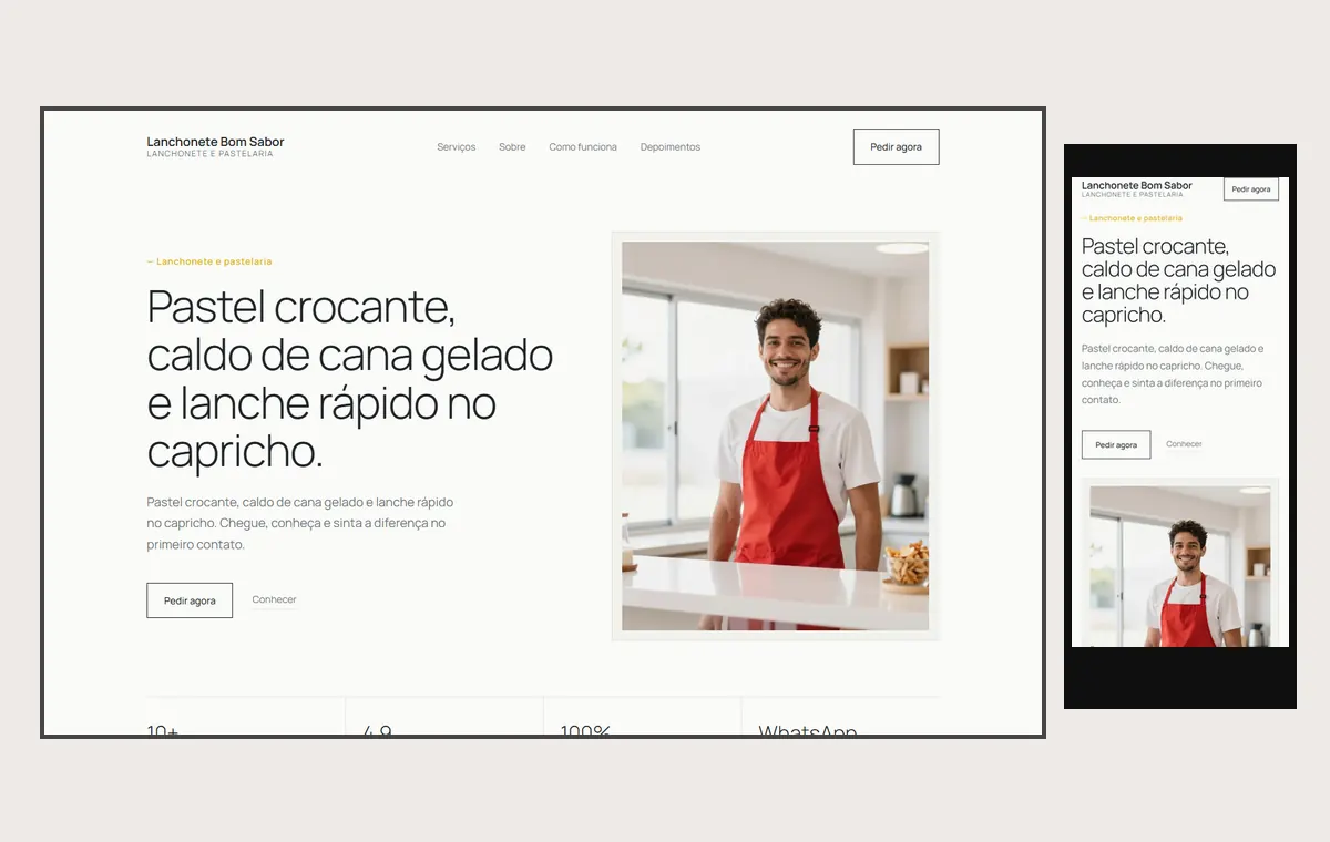 Site de lanchonete e pastelaria no modelo Clean Nuvem