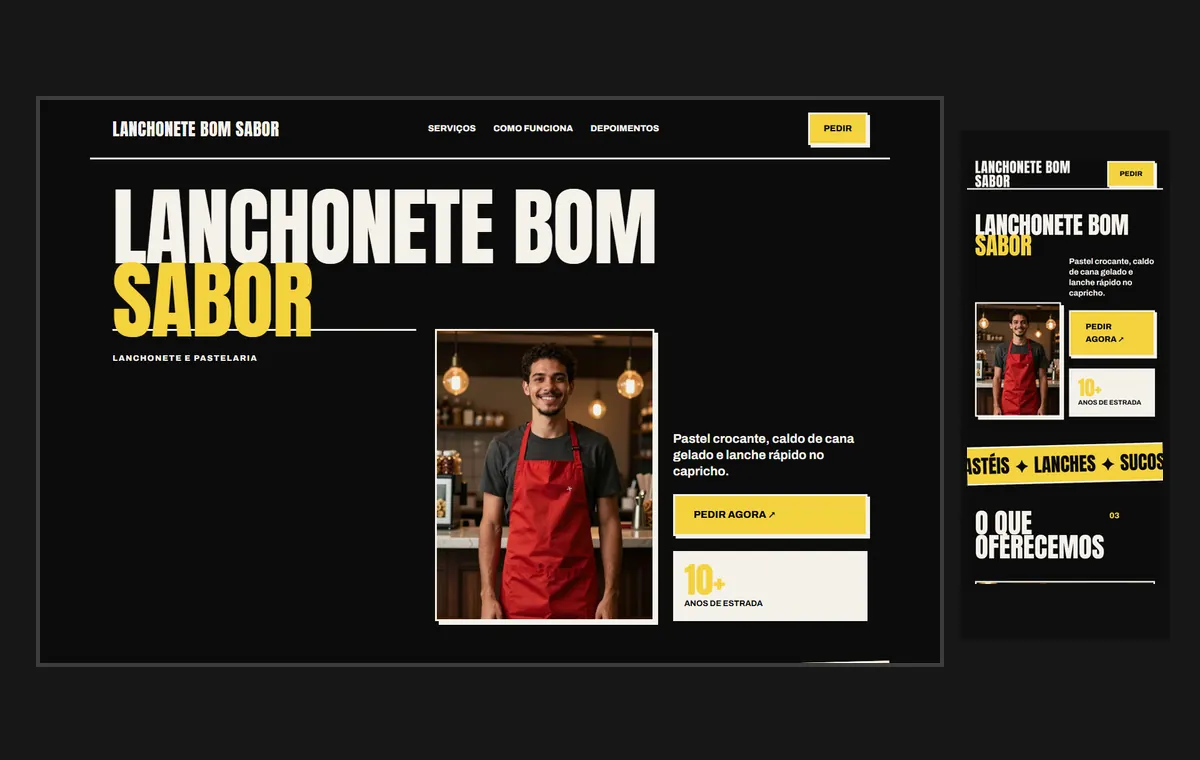 Site de lanchonete e pastelaria no modelo Impacto Eclipse