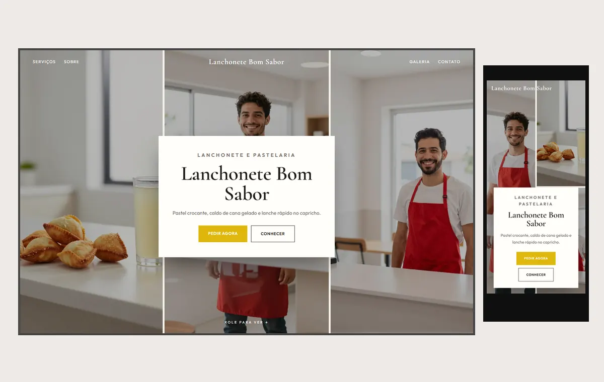 Site de lanchonete e pastelaria no modelo Mosaico Areia