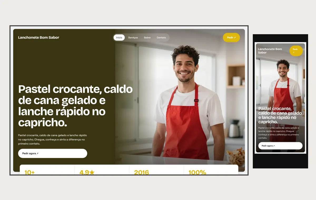 Site de lanchonete e pastelaria no modelo Panorama Céu