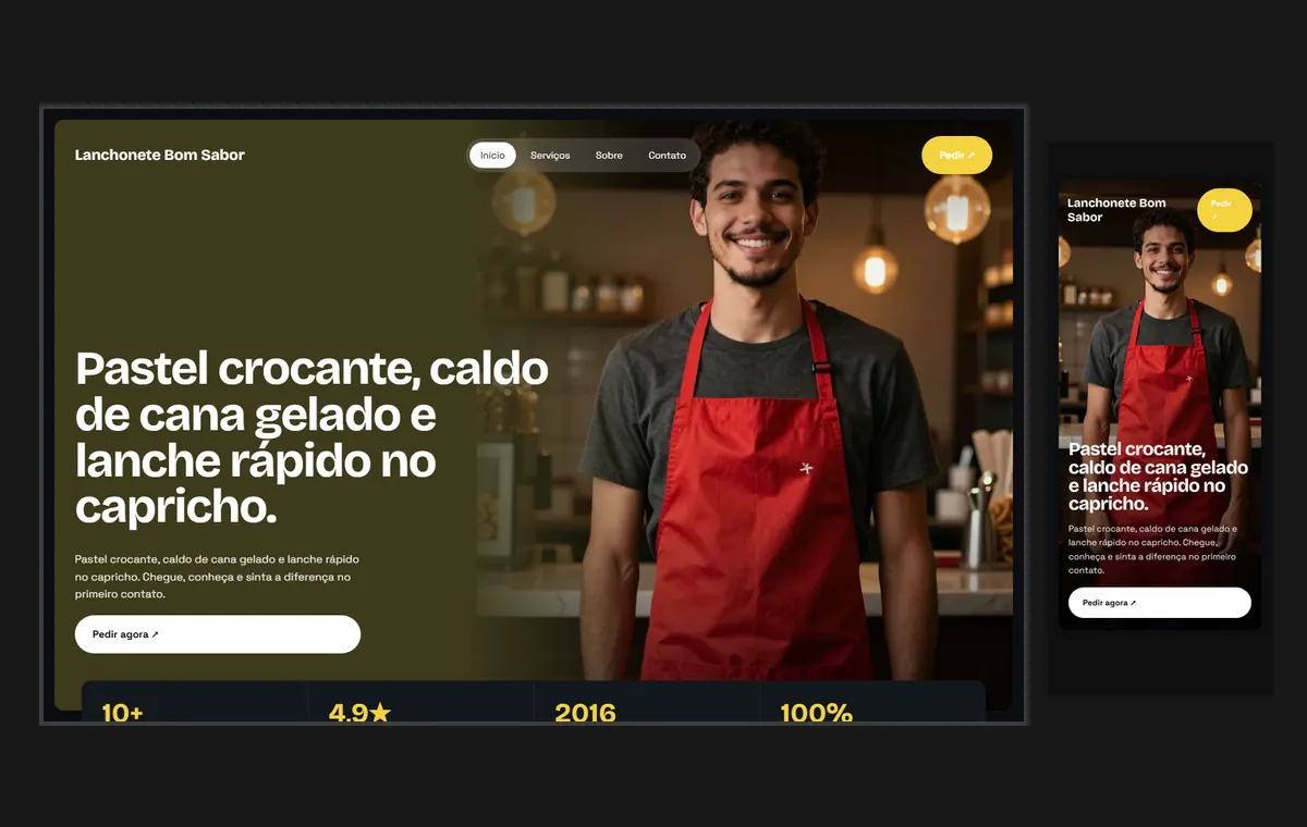 Site de lanchonete e pastelaria no modelo Panorama Lua