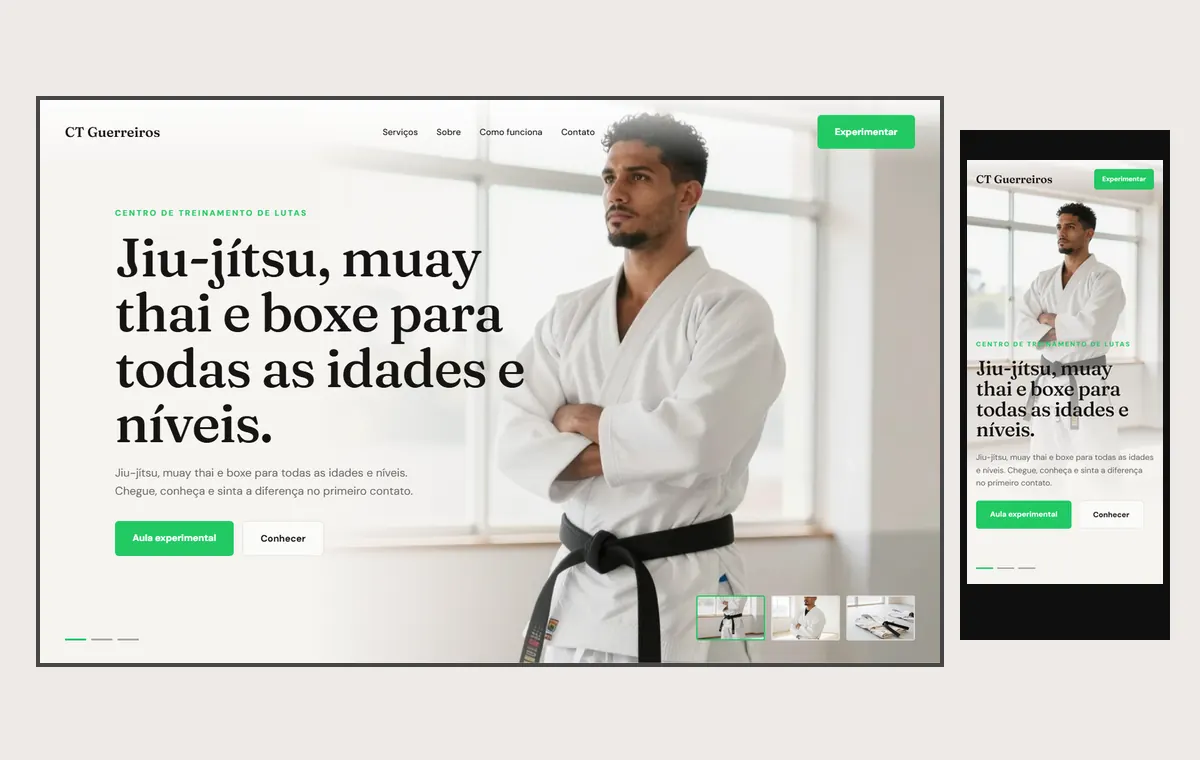 Site de lutas e artes marciais no modelo Cinema Luz