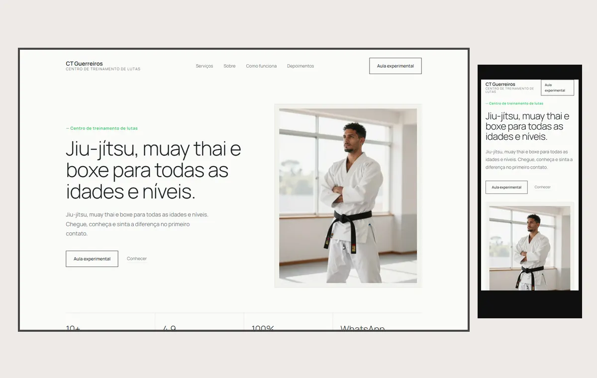 Site de lutas e artes marciais no modelo Clean Nuvem