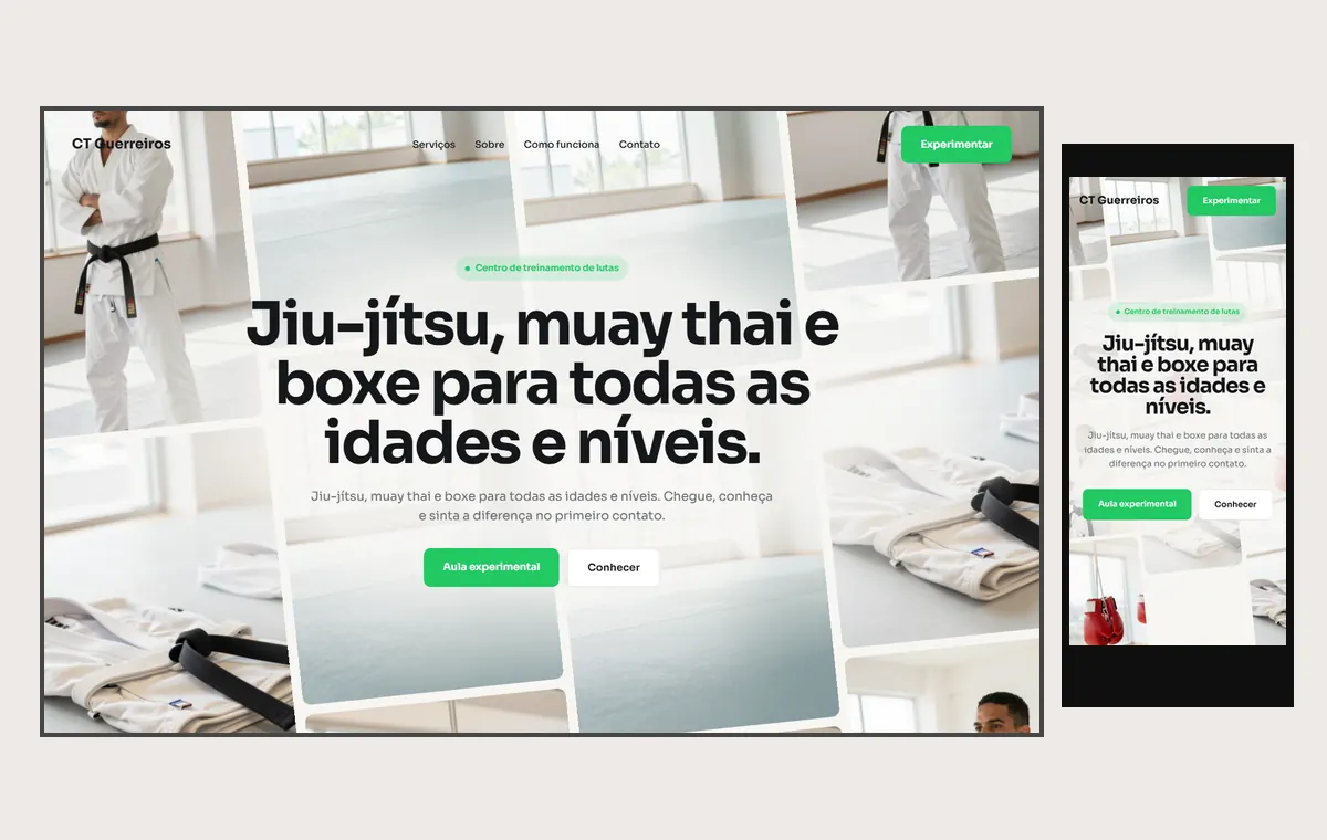 Site de lutas e artes marciais no modelo Fluxo Brisa