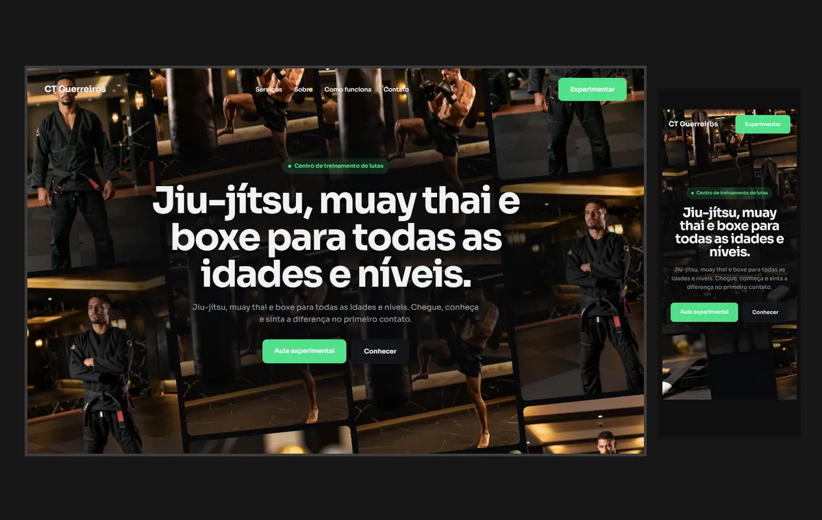 Site de lutas e artes marciais no modelo Fluxo Noite