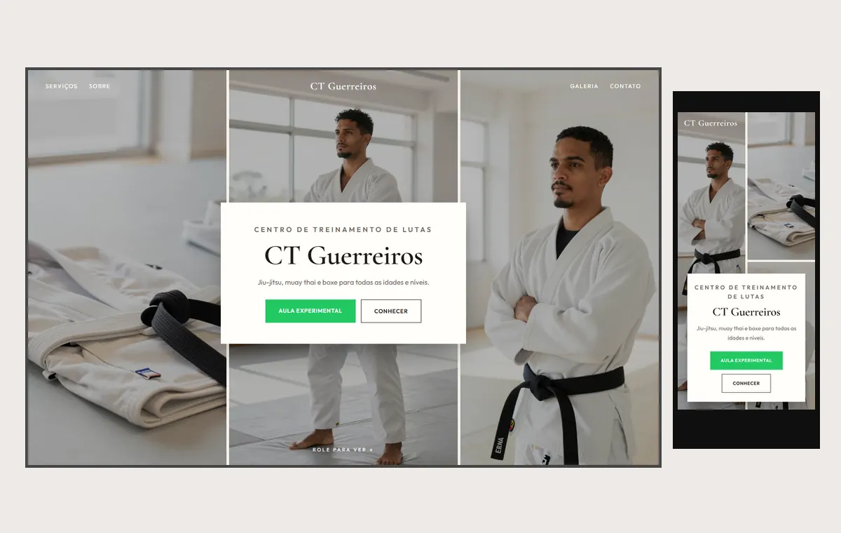 Site de lutas e artes marciais no modelo Mosaico Areia