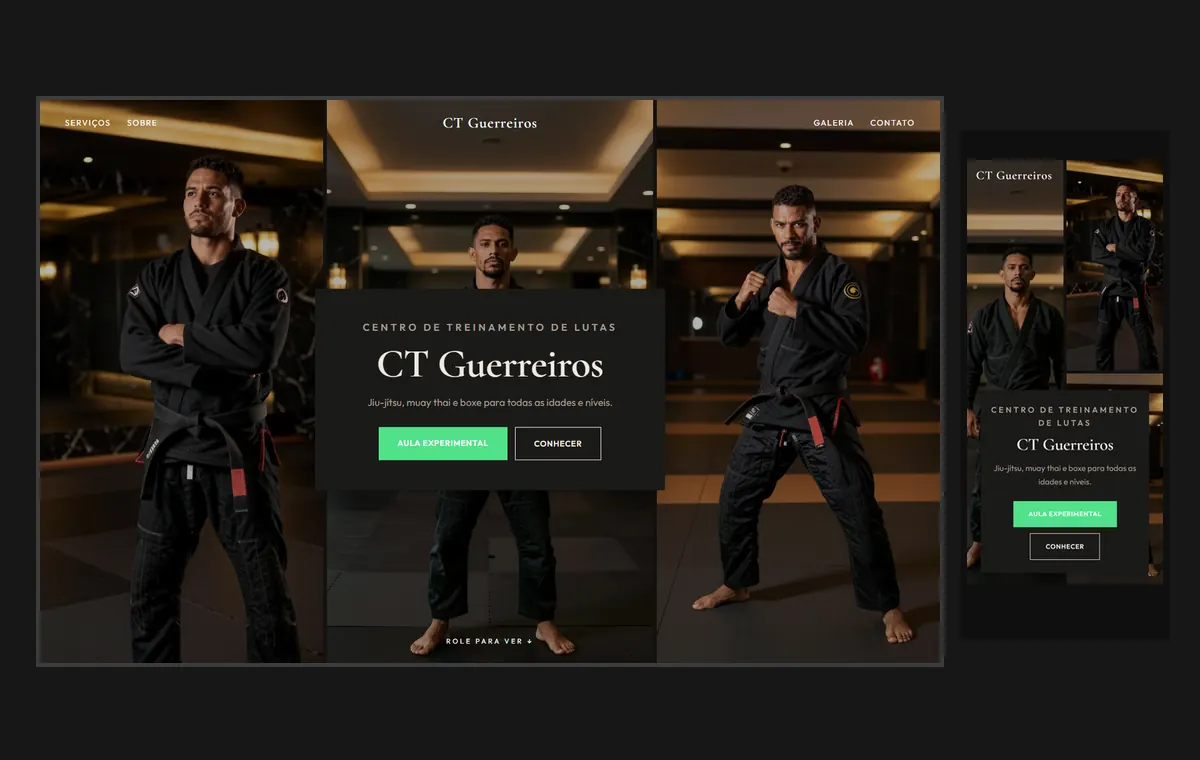 Site de lutas e artes marciais no modelo Mosaico Carvão