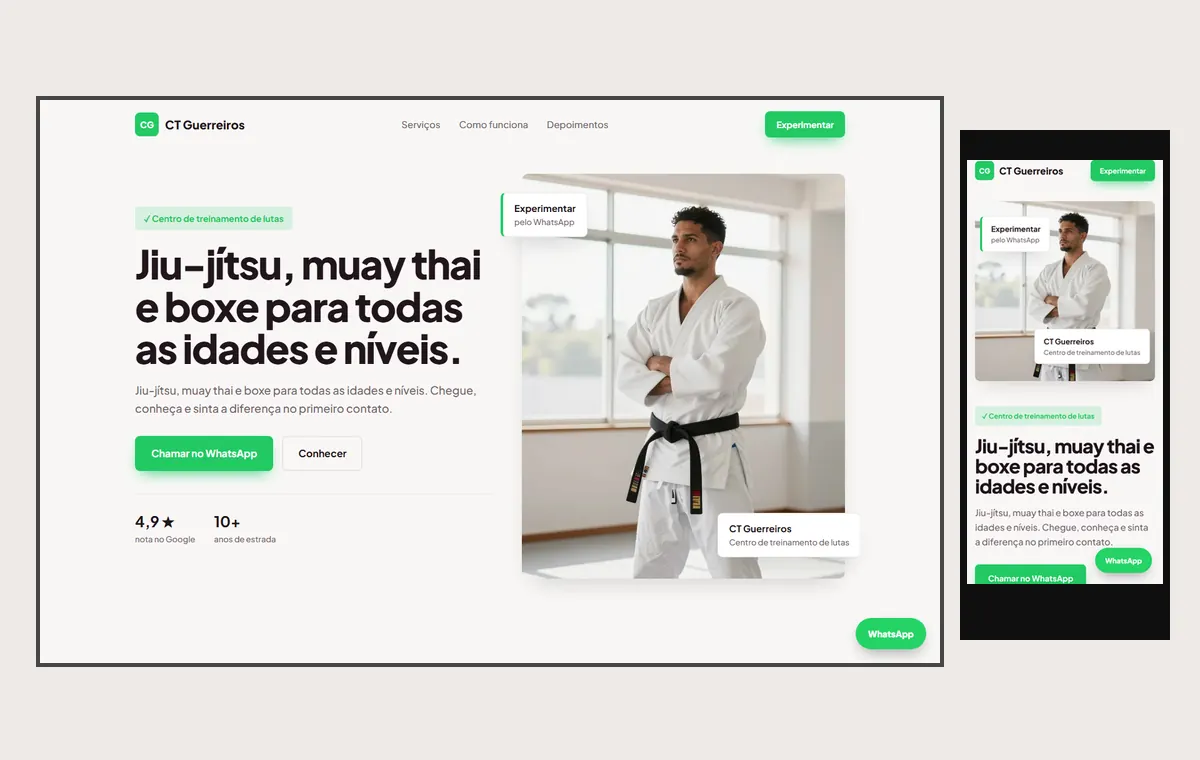 Site de lutas e artes marciais no modelo Vitrine Aurora