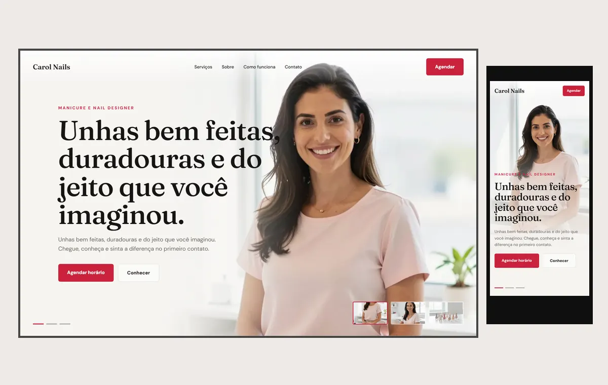 Site de manicure e nail design no modelo Cinema Luz