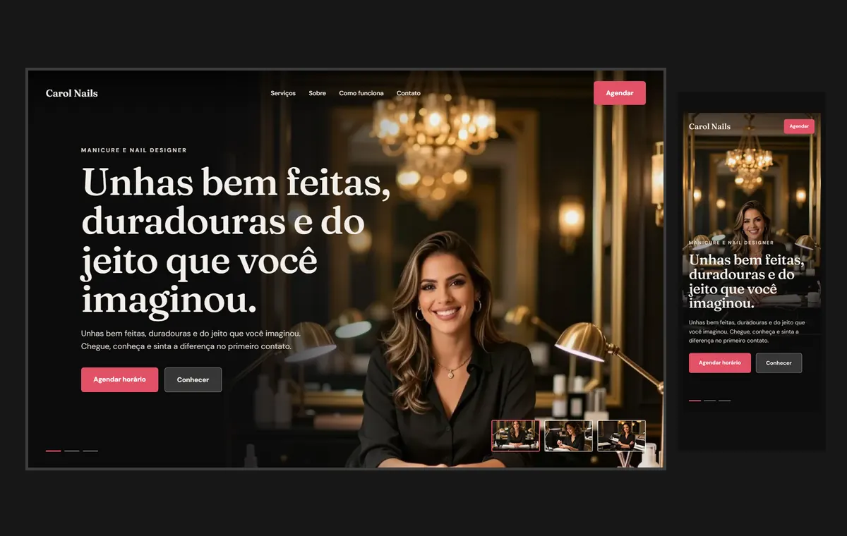Site de manicure e nail design no modelo Cinema Noite