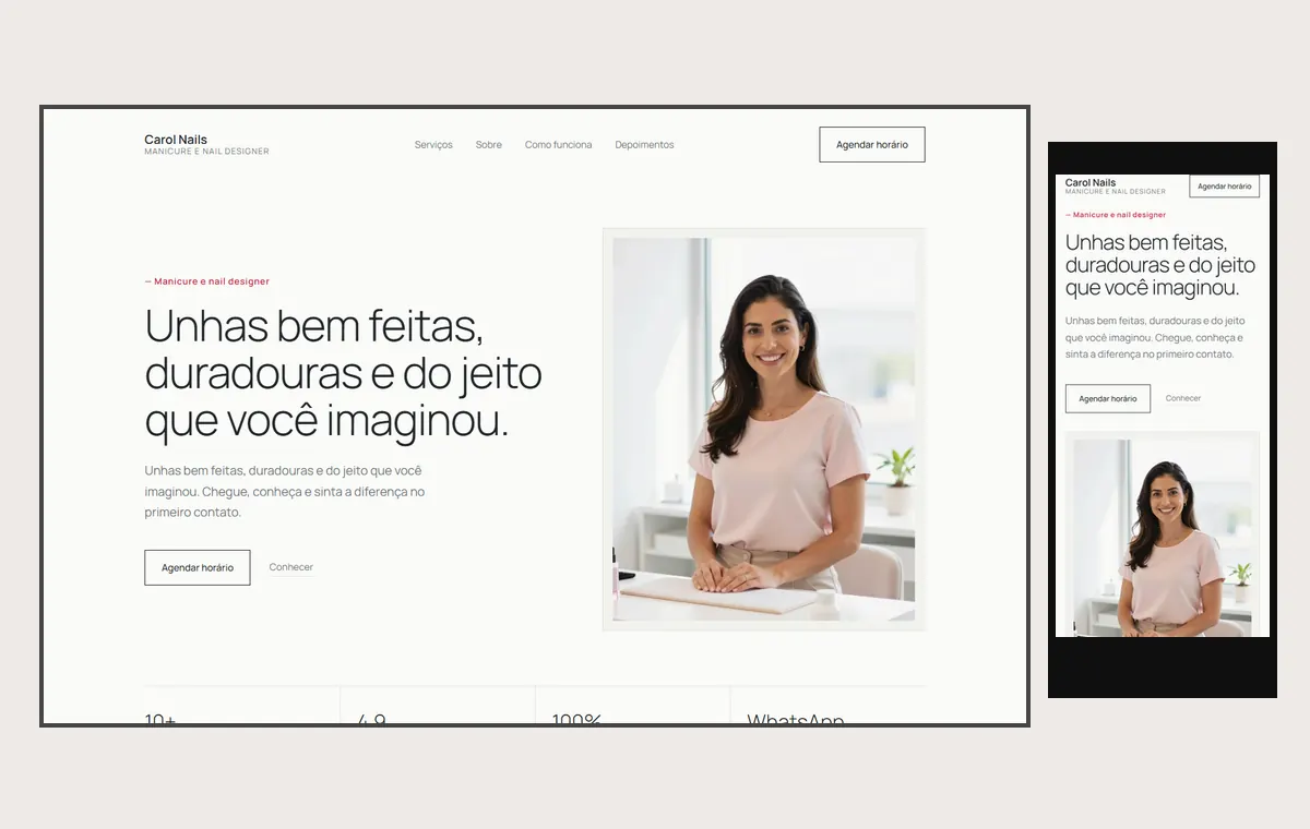 Site de manicure e nail design no modelo Clean Nuvem