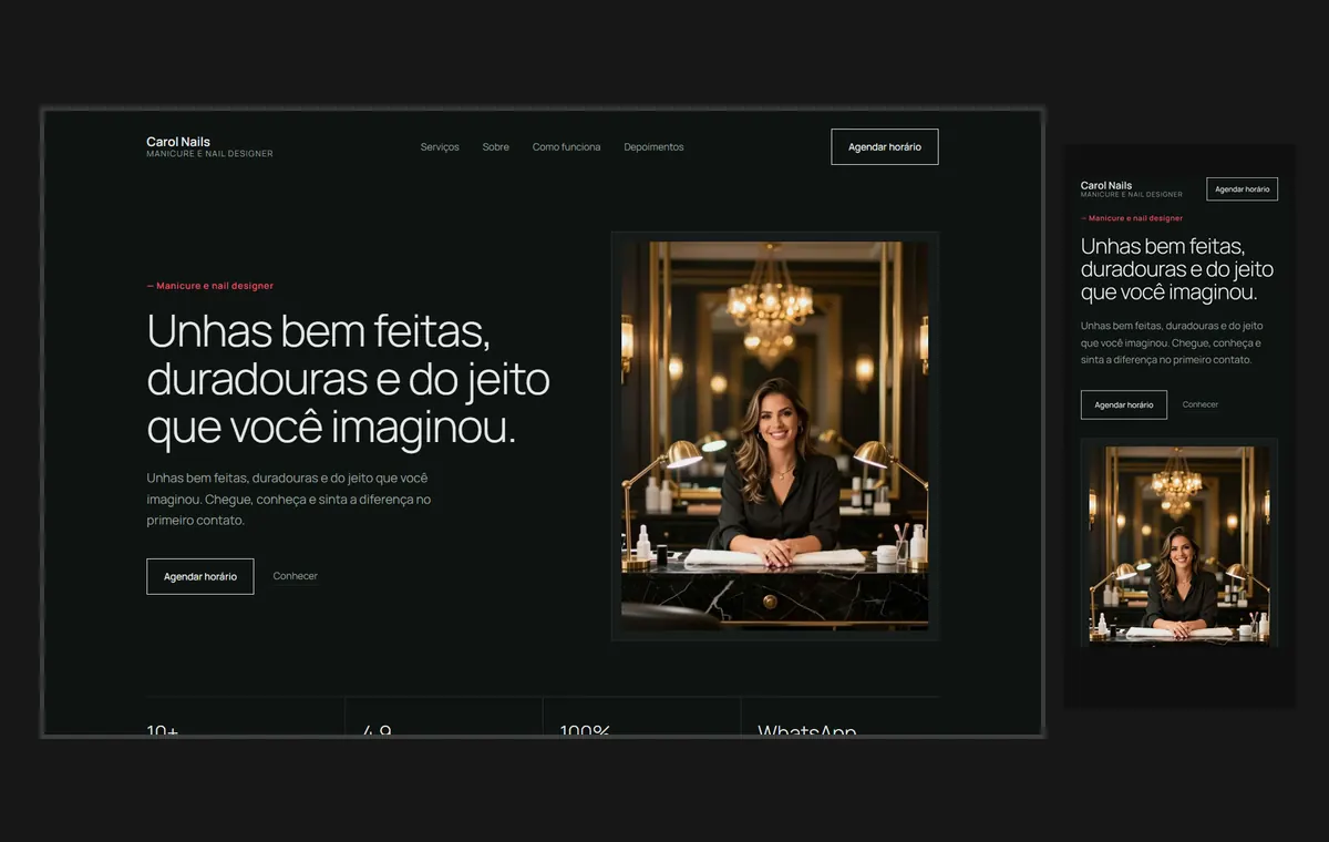 Site de manicure e nail design no modelo Clean Grafite