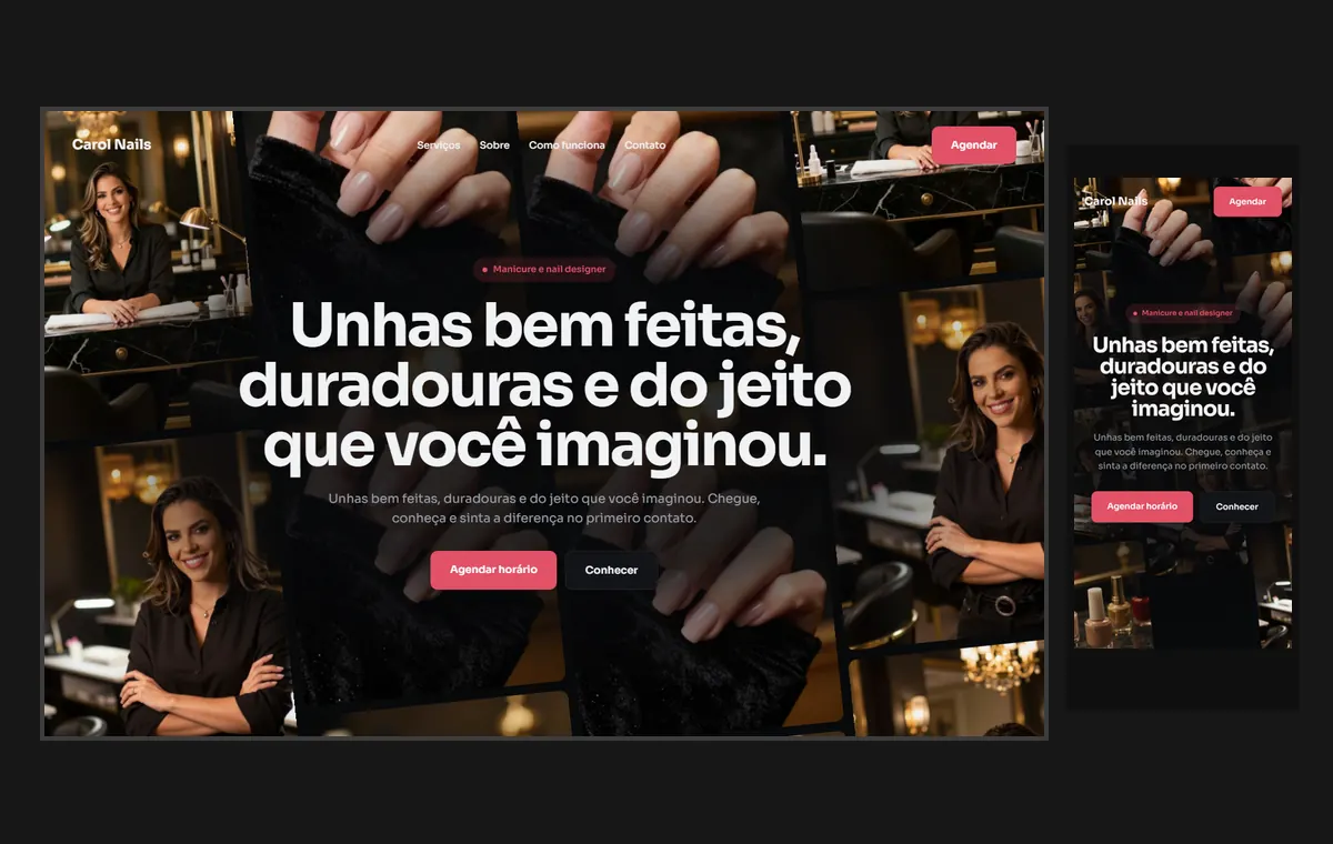 Site de manicure e nail design no modelo Fluxo Noite