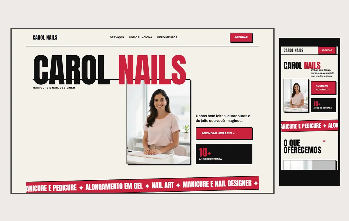 Site de manicure e nail design no modelo Impacto Sol