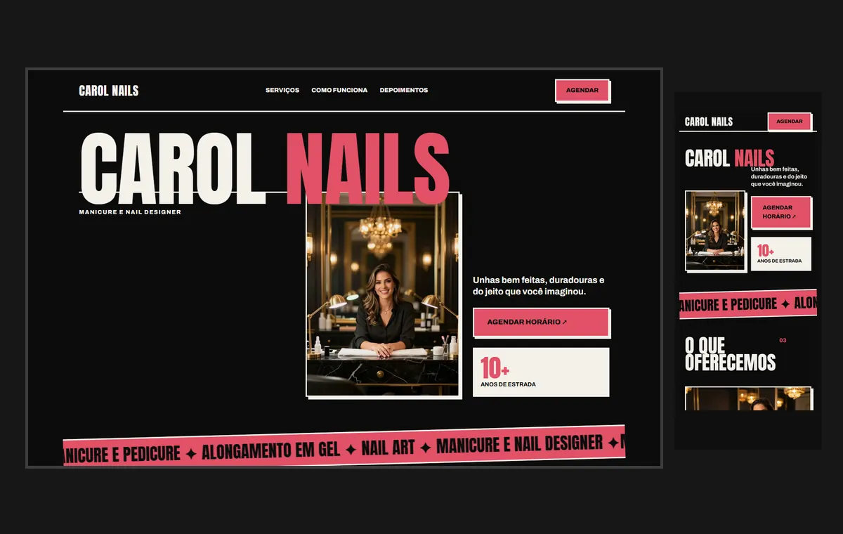 Site de manicure e nail design no modelo Impacto Eclipse