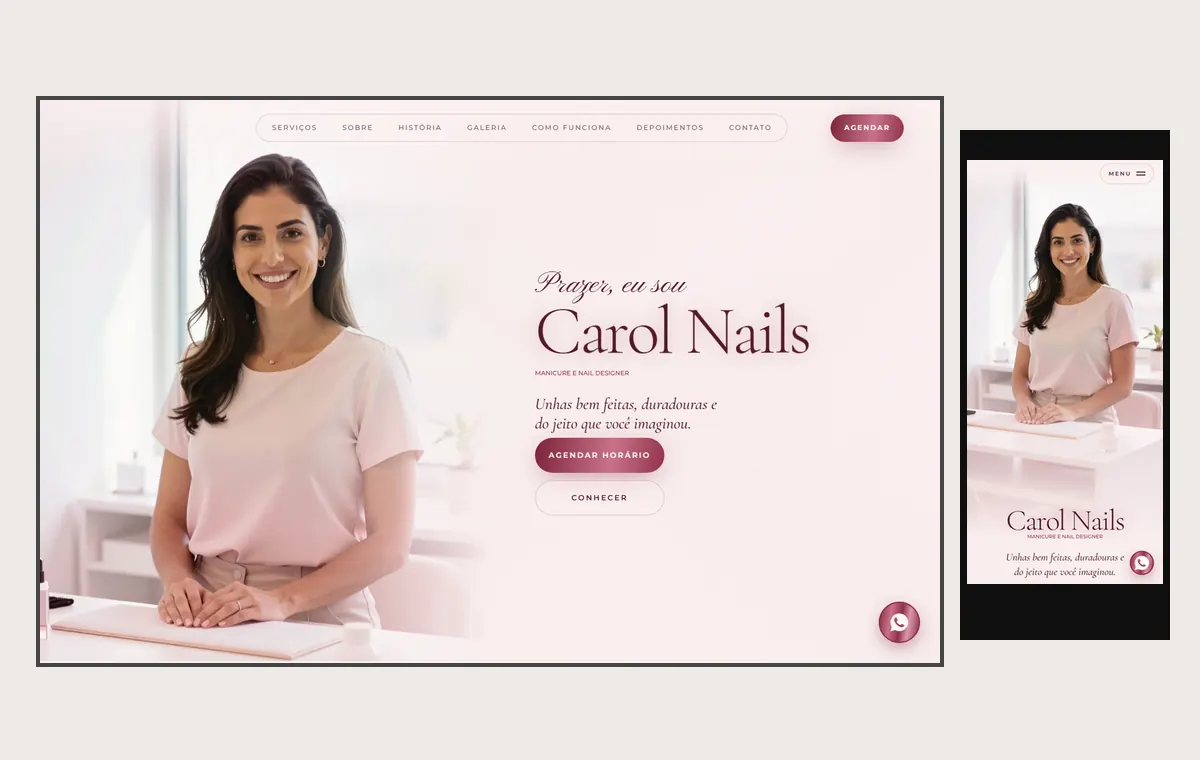 Site de manicure e nail design no modelo Luxo Dia
