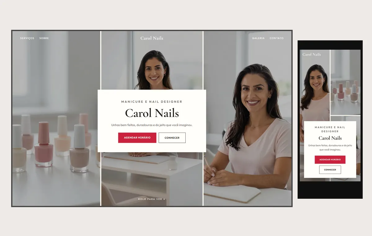 Site de manicure e nail design no modelo Mosaico Areia