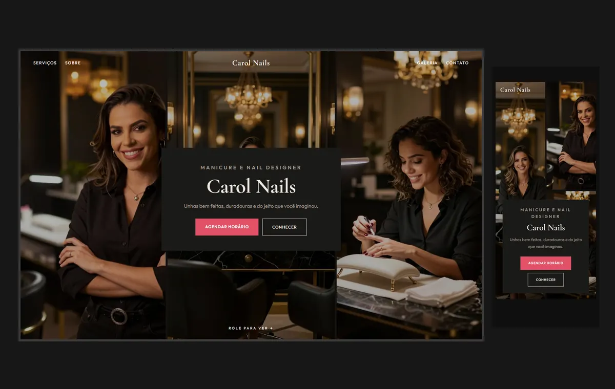 Site de manicure e nail design no modelo Mosaico Carvão