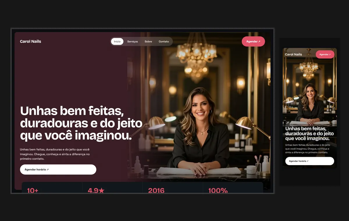 Site de manicure e nail design no modelo Panorama Lua