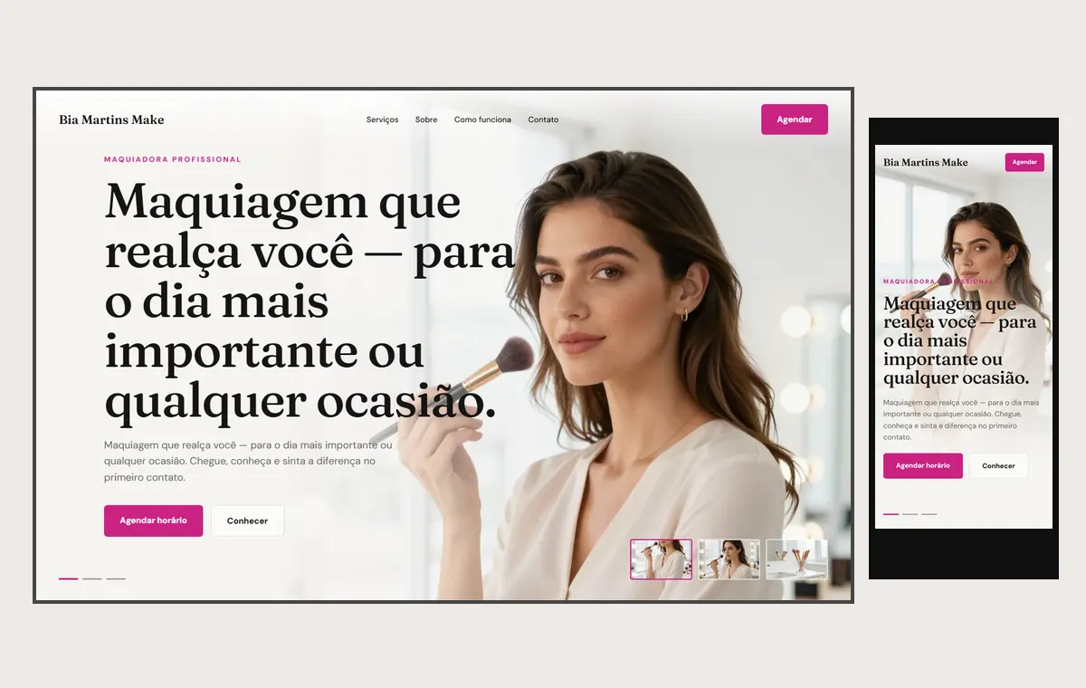 Site de maquiadora no modelo Cinema Luz