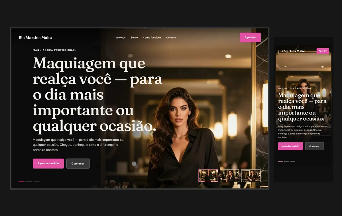 Site de maquiadora no modelo Cinema Noite