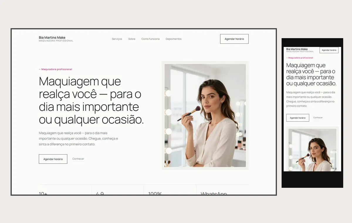 Site de maquiadora no modelo Clean Nuvem