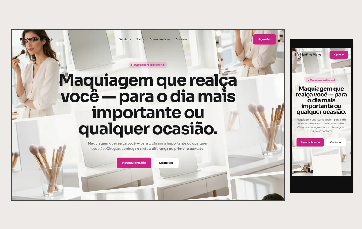 Site de maquiadora no modelo Fluxo Brisa