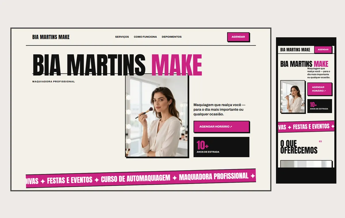 Site de maquiadora no modelo Impacto Sol